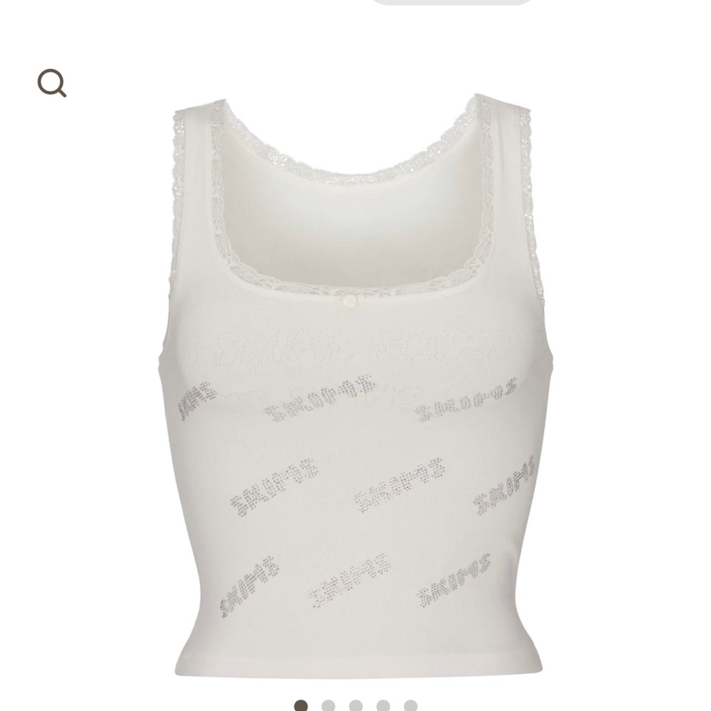 SKIMS Rhinestone Logo Pointelle Tank Top SMALL